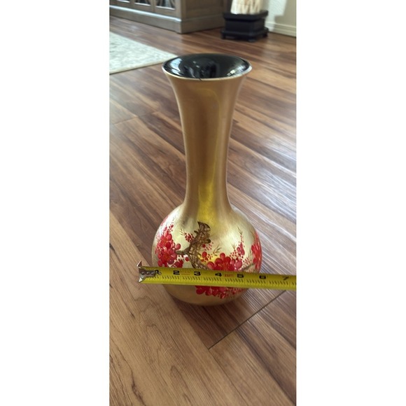 Gold Vase with Red Floral Design Home Decor Accent Table Centerpiece - Picture 3 of 4